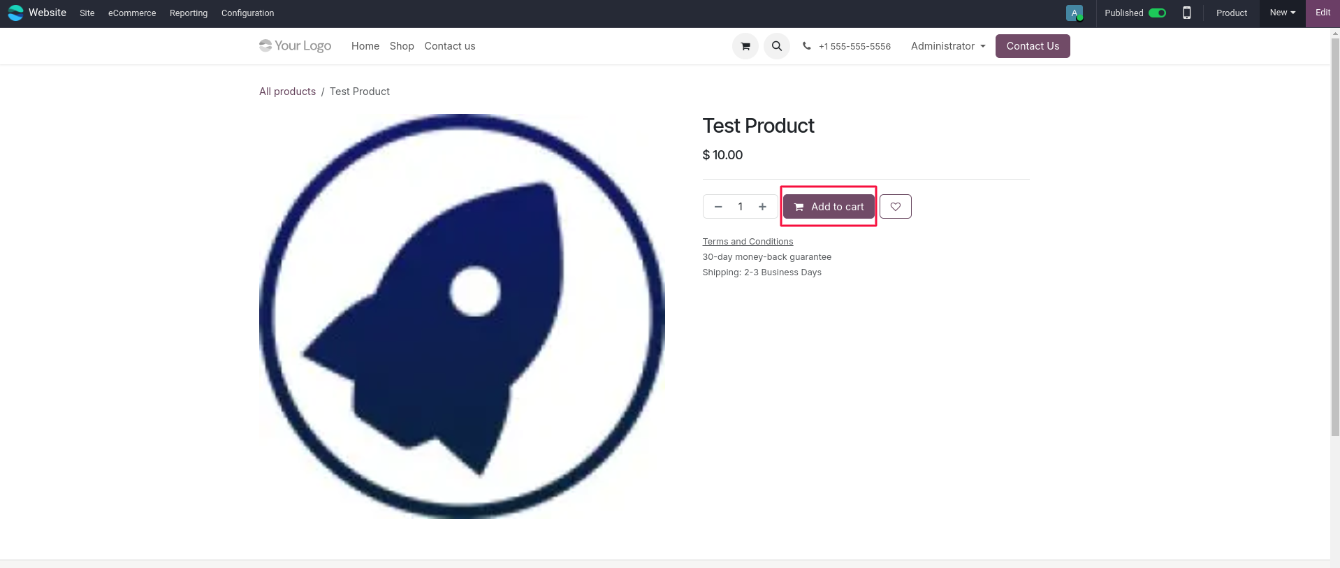 Cart: The shopper browses the website and adds products to their cart in odoo website while payment with heylight payment method